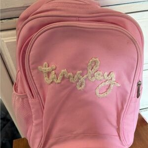 Pink Backpack with Embroidered Text
